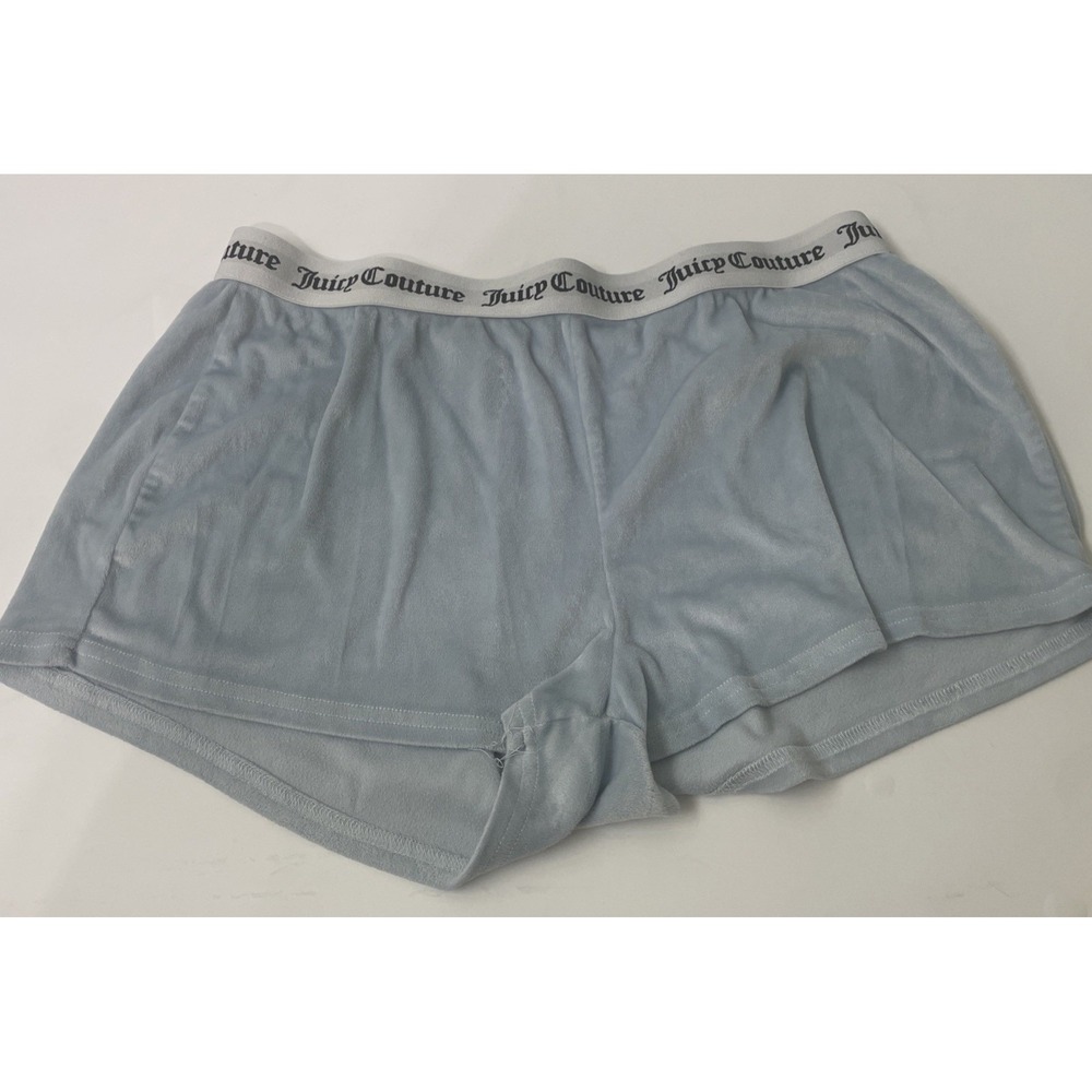Juicy Couture Velour Lounge Shorts Womens Large Blue Rhinestone Logo Excellent